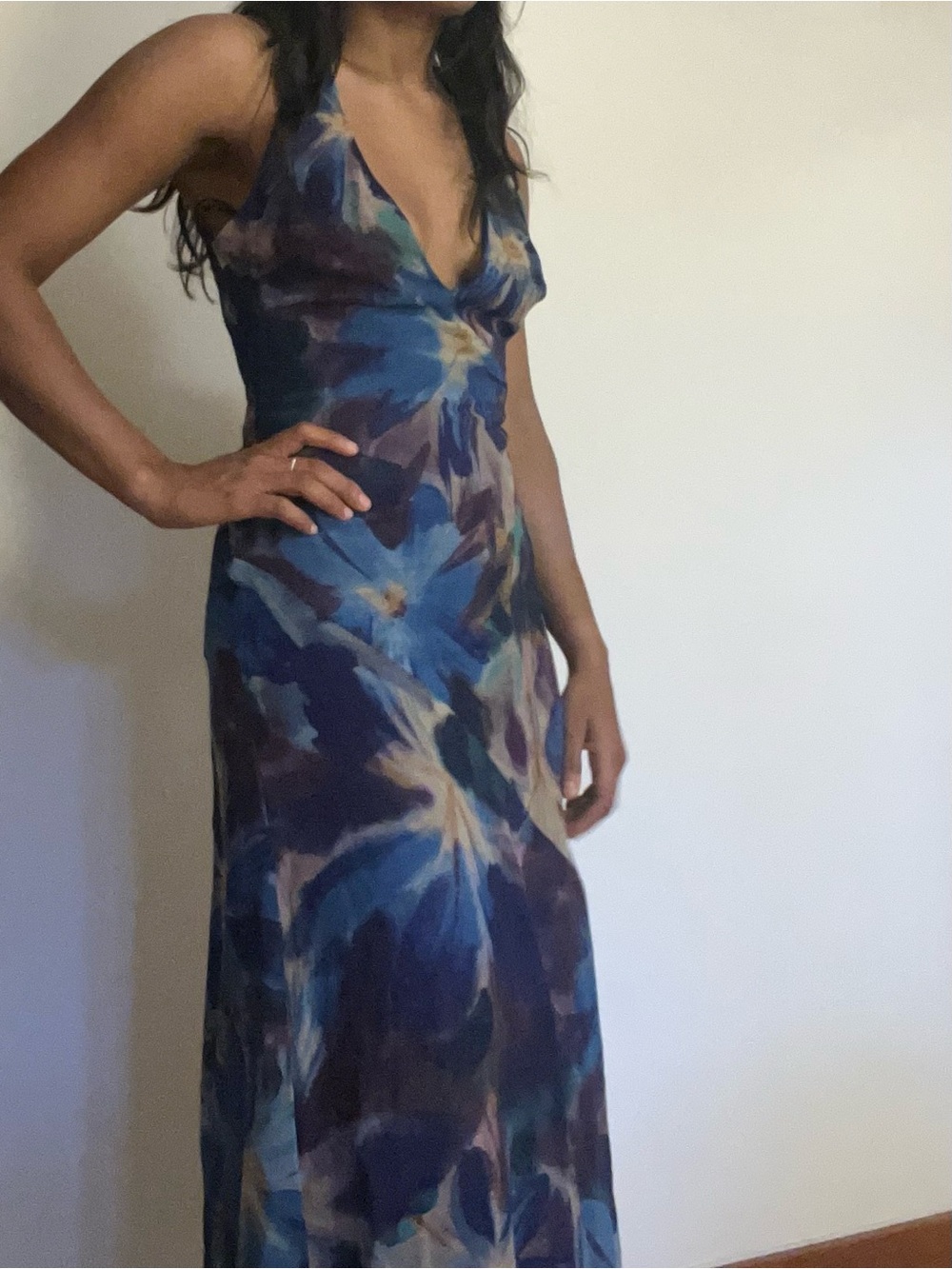 Lulus Delight In Elegance Navy Blue Multi Floral Halter Midi Dress - Size XS - Picture 2 of 3